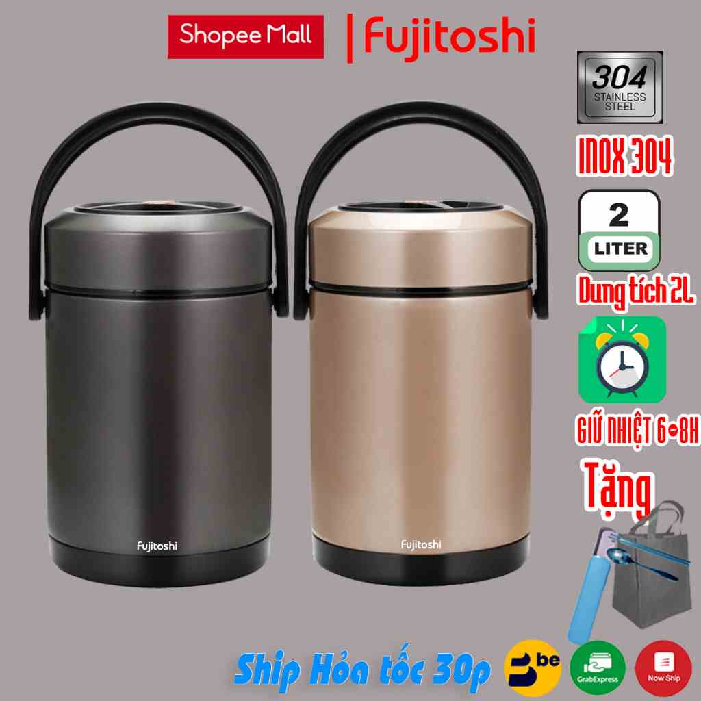 Hộp cơm giữ nhiệt 3 tầng 2 khay Fujitoshi GN2L đựng cơm đồ ăn giữ nhiệt 7 - 9H