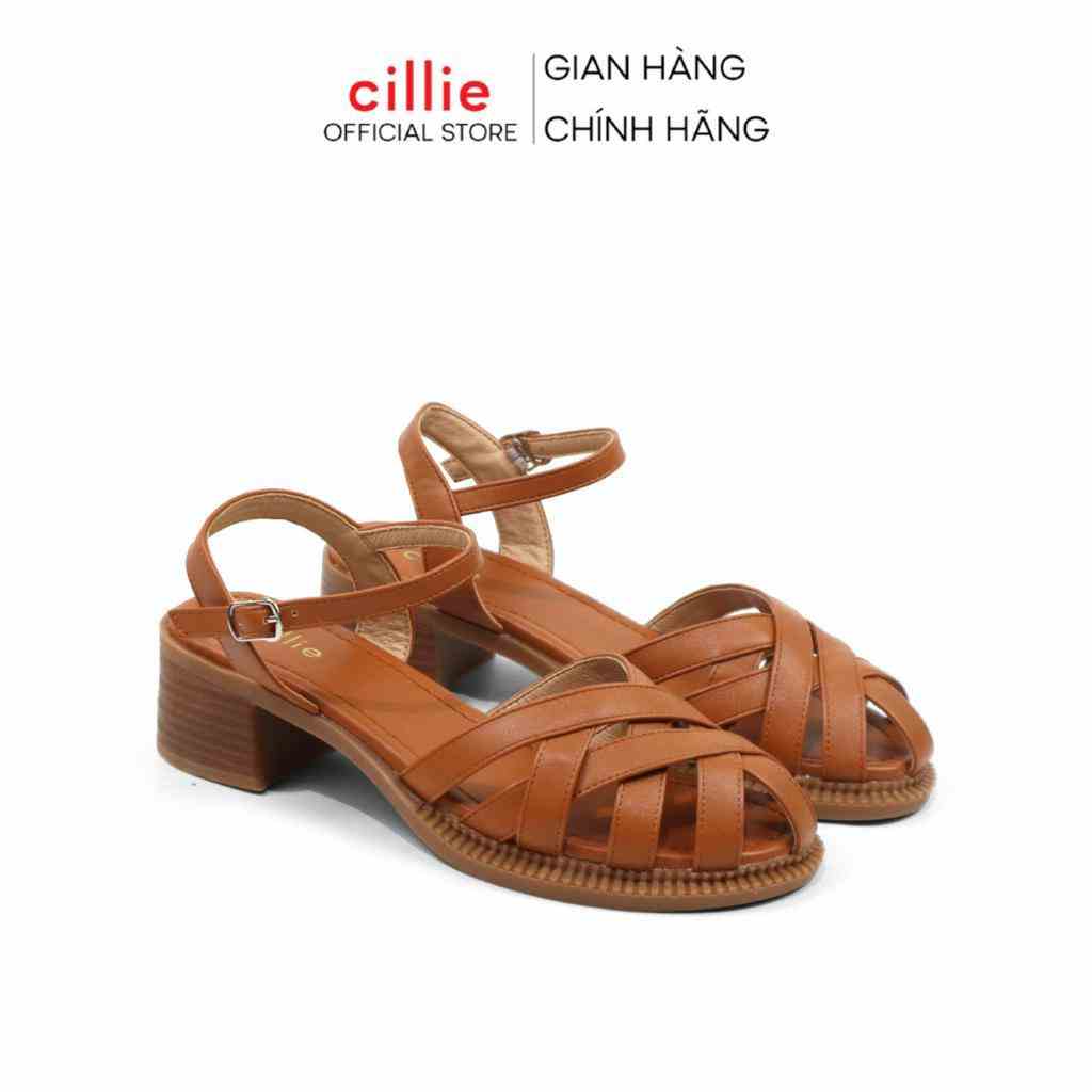 Giày Sandal Nữ Cillie Mũi Rọ Đan Dây Độc Đáo Gót Vuông 5p 1067