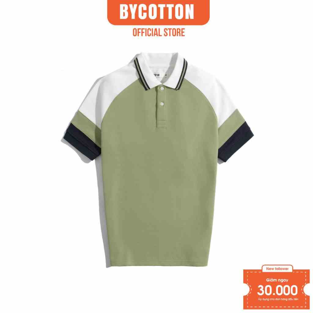 [Mã BYCO300T8 giảm 30% đơn 0K] Áo Thun Nam Polo Xanh Lá Phối Xanh Đen BY COTTON