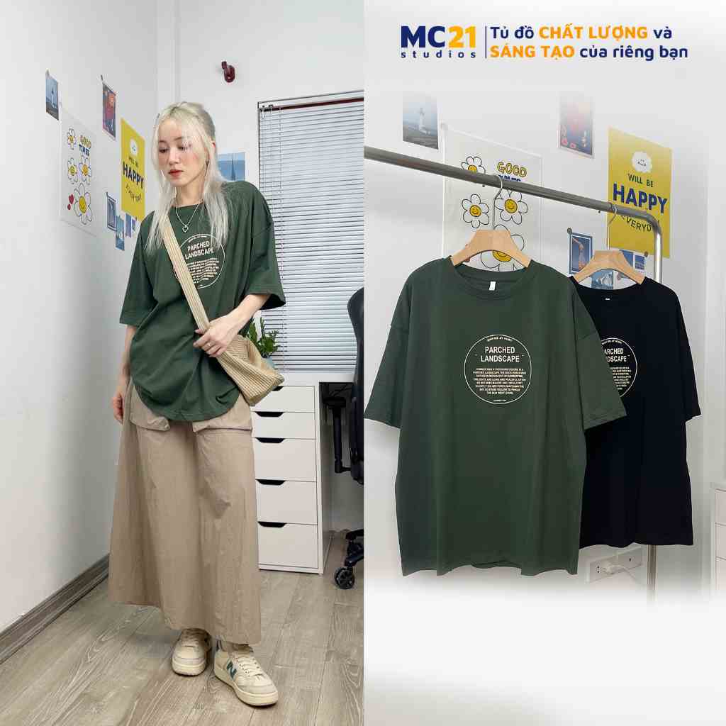 Áo phông MC21.STUDIOS oversize tay lỡ Unisex Ulzzang Streetwear Hàn Quốc tee form rộng t-shirt nam nữ pull A3618