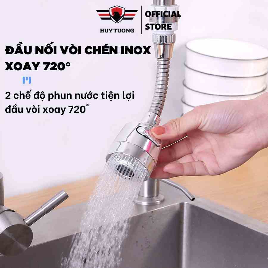 Đầu vòi nối rửa chén dẻo lò xo tăng áp, 2 chế độ phun nước, thiết kế lò xo chất liệu thép không gỉ cao cấp - Huy Tưởng