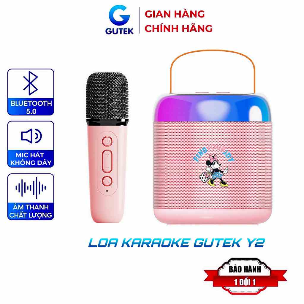 Loa bluetooth mini karaoke kèm mic Gutek Y2 không dây, kèm 01 mic hát công suất 5W nhỏ gọn âm thanh chất lượng