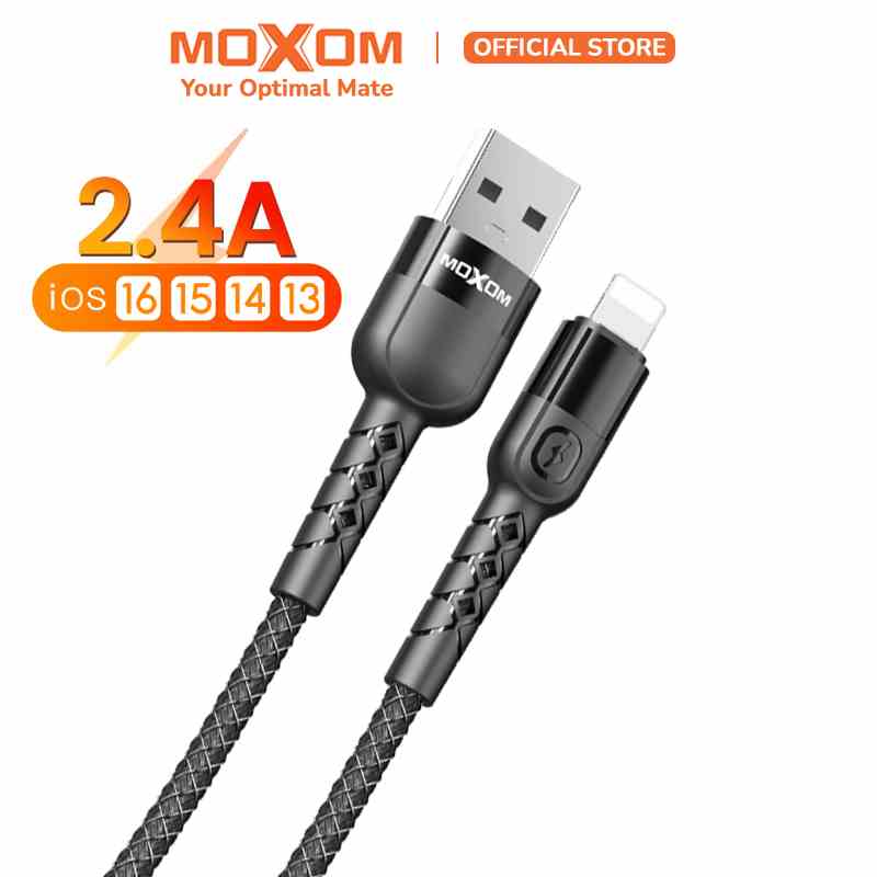 Dây sạc 2.4A chính hãng Moxom dài 1m bọc dù siêu bền bỉ dùng cho 6 7 8 plus xsmax 11 12 13 14