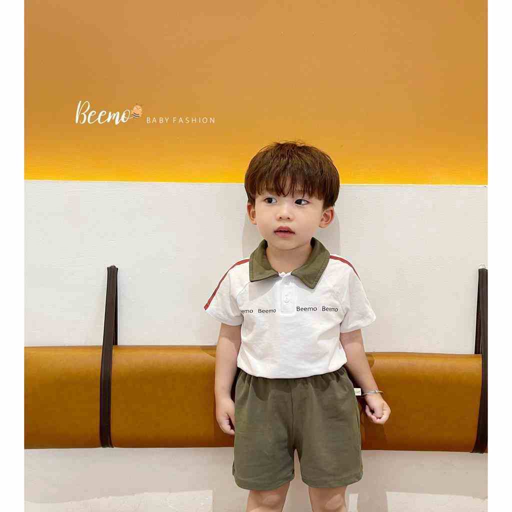 Set bộ quần áo polo Beemo kẻ tay sọc đỏ cá tính mặc hè vải cotton thoáng mát, thấm mồ hôi cho bé 1 - 7 tuổi 23012B