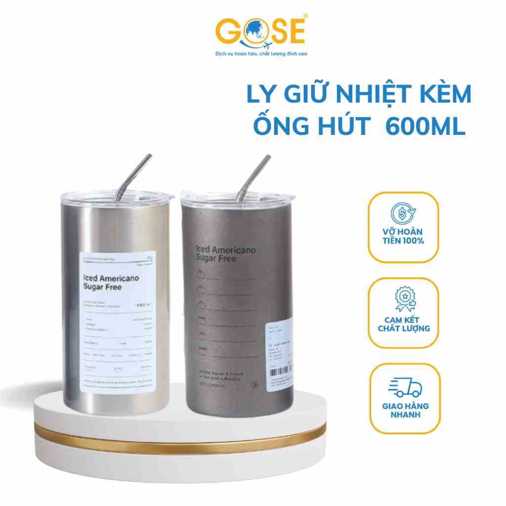 [Mã BMLTB35 giảm đến 35K đơn 99K] Ly giữ nhiệt Iced Americano Inox 304 cao cấp GOSE cốc uống nước giữ nhiệt kèm ống hút