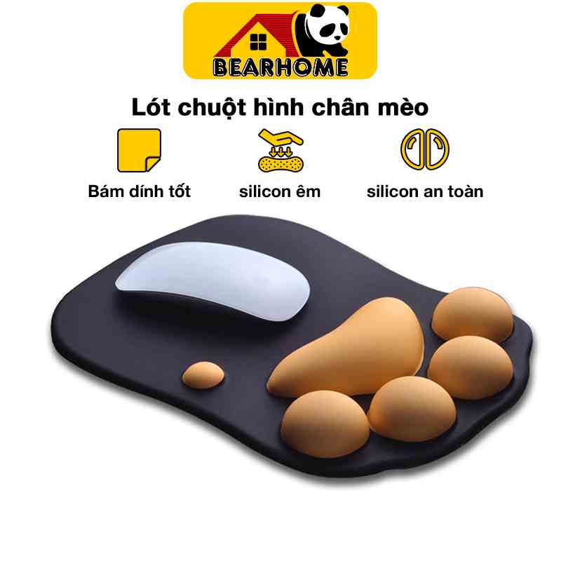 Tấm lót chuột silicon miếng lót chuột hình chân mèo có đệm tay siêu thoải mãi, chống mỏi tay tốt và bám dính cực tốt