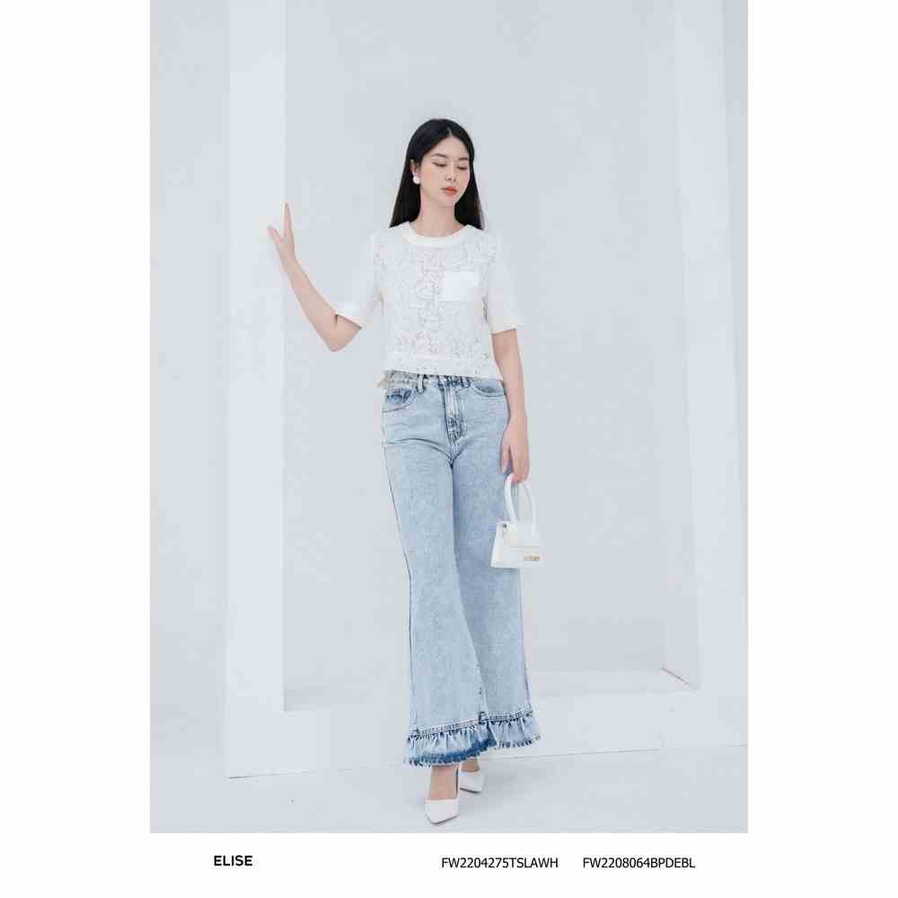 Quần jeans xanh gấu bèo thiết kế Elise FW2208064BPDEBL