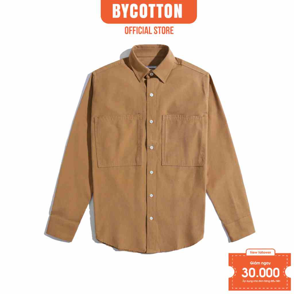 [Mã BYCO300T8 giảm 30% đơn 0K] Áo Sơ Mi Nam Dài Tay By Cotton DARK BROWN POCKET SHIRT 1222