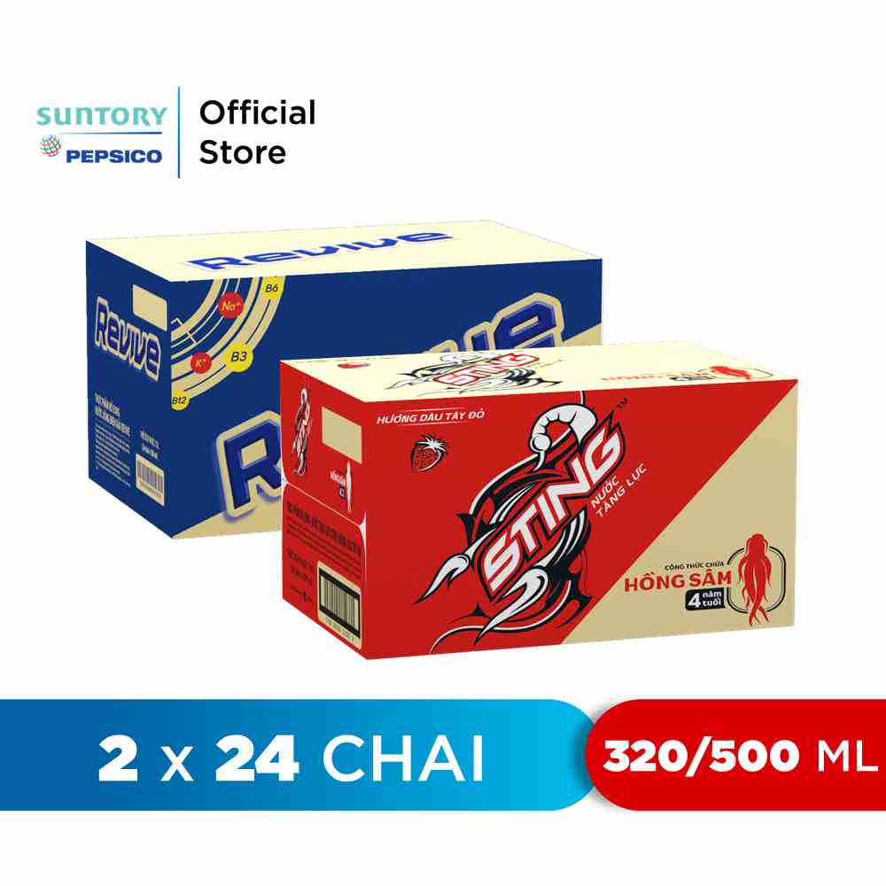 [HỎA TỐC-HCM&ĐN&HN]Combo Thùng 24 Chai Sting Dâu (330ml/chai) và Thùng 24 Chai Revive (500ml/chai)