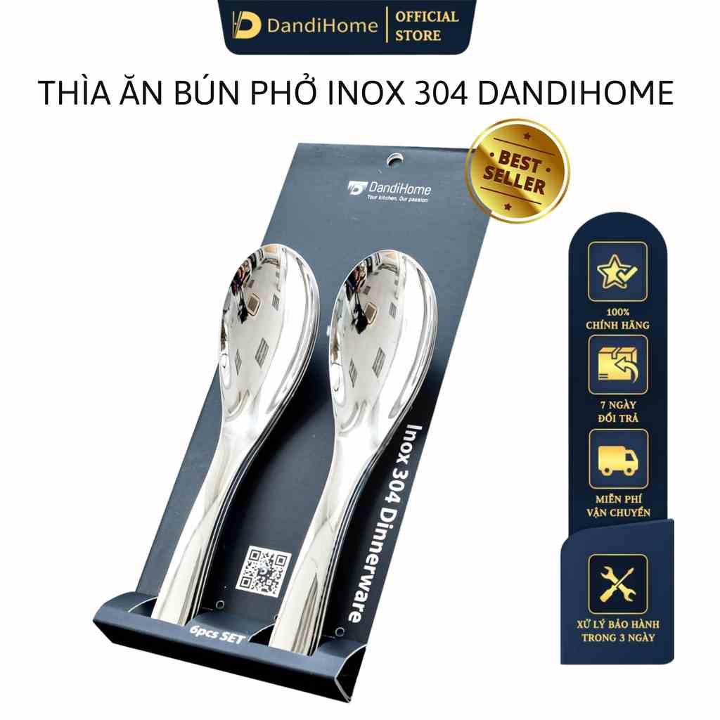 Bộ 6 thìa Inox 304 ngắn bún phở DandiHome