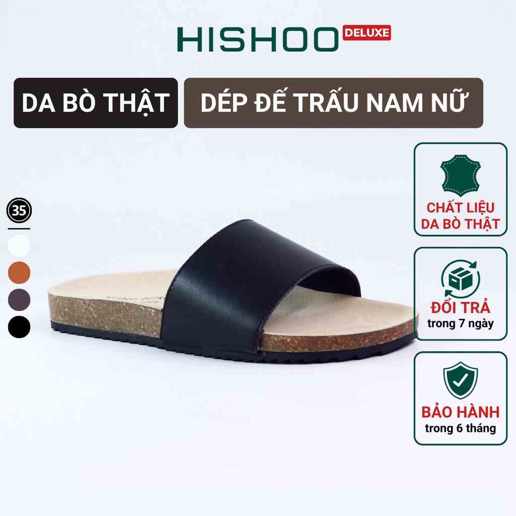 Dép Đế Trấu Nam Nữ Birken Quai Ngang Da Bò Sáp Hishoo M114