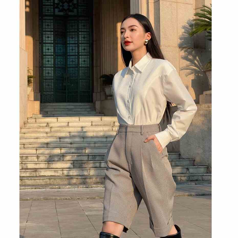 Áo sơ mi cotton lụa satin mí gân HUONG BOUTIQUE HBSM1020