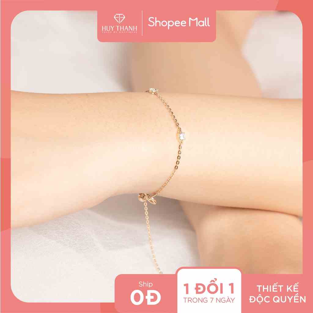 Lắc Tay Vàng Vàng 14K Thiết Kế Họa Tiết Đơn Giản Đính Đá CZ Cao Cấp Lấp Lánh LLF179 Huy Thanh Jewelry