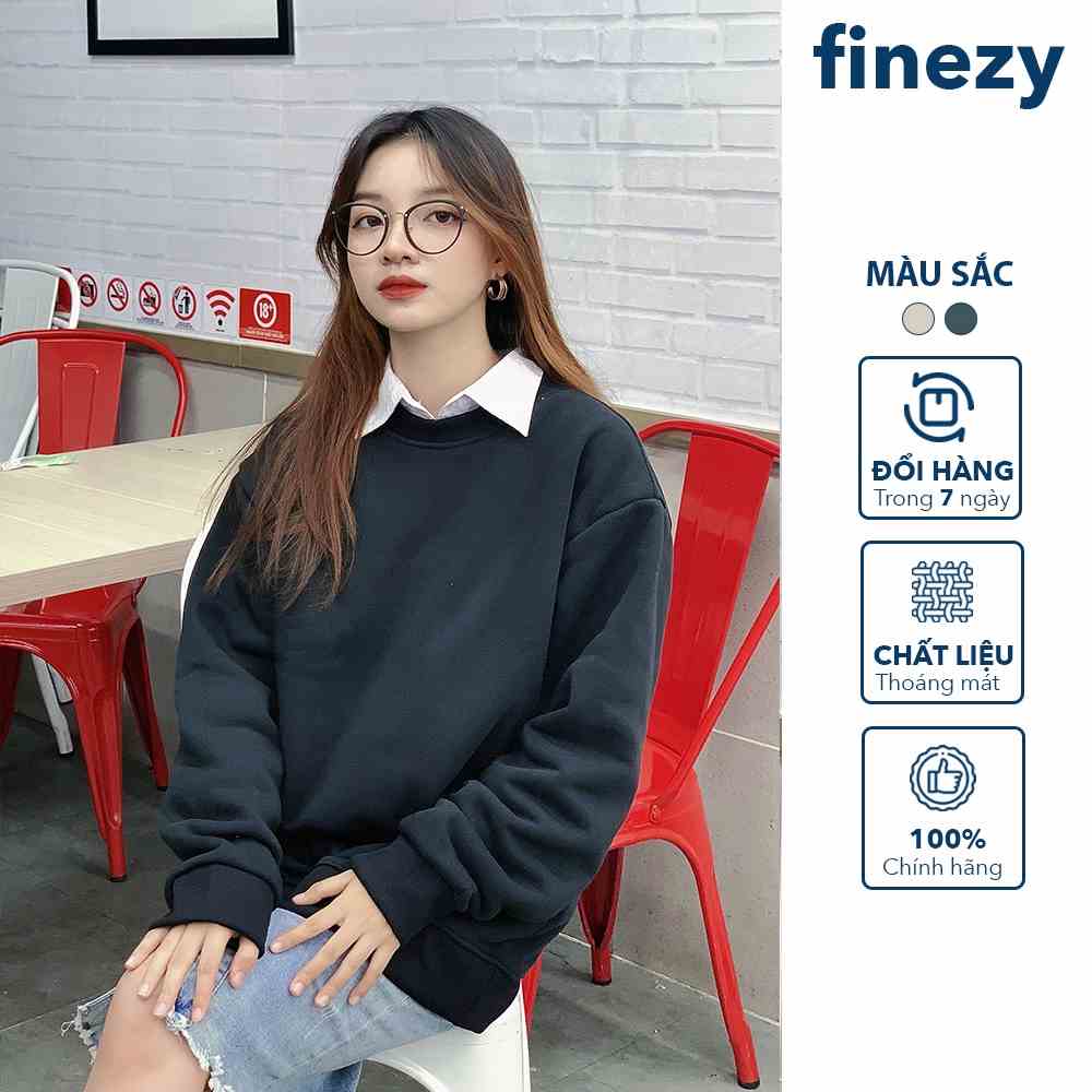 Áo sweater unisex Finezy, 2 màu ghi xám và đen, form rộng, chất nỉ bông cao cấp, dày dặn ấm áp