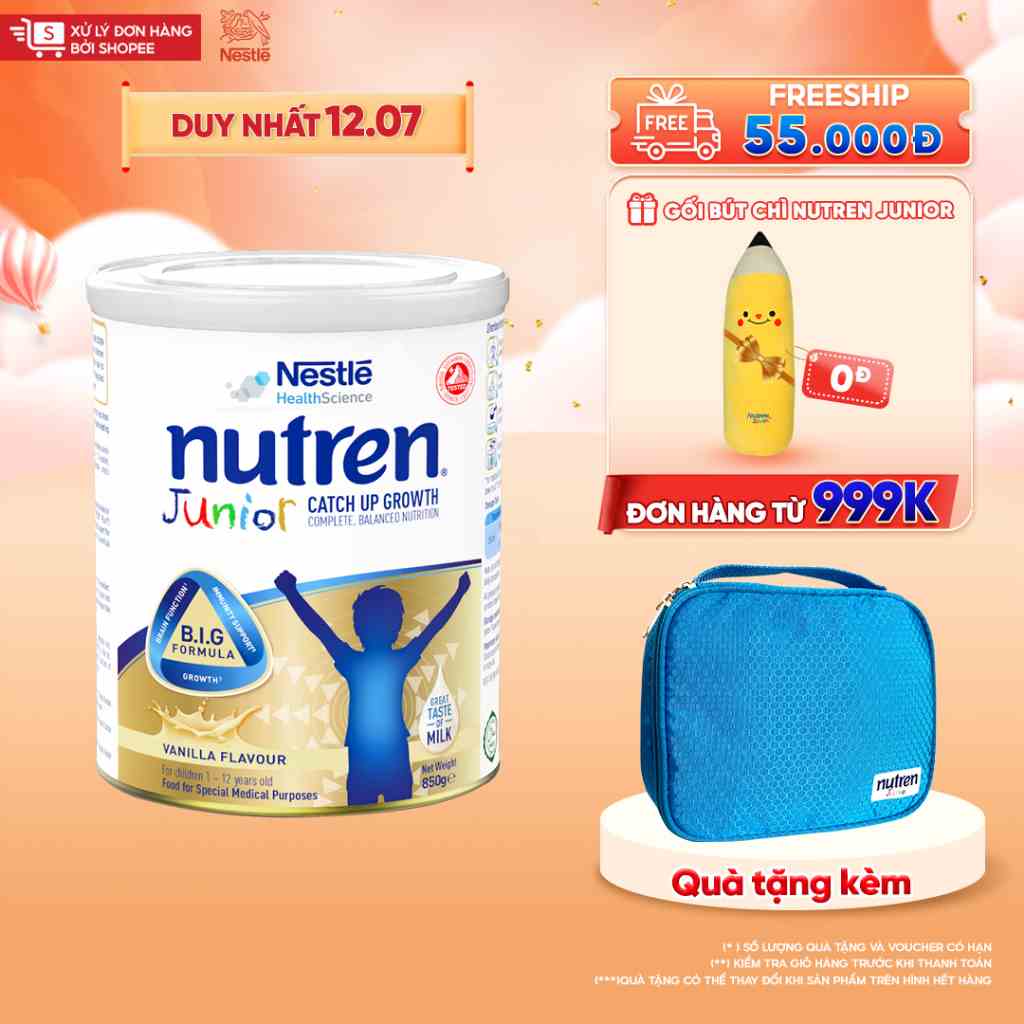 [MỚI][Tặng túi mỹ phẩm] Sữa bột Nutren Junior cho trẻ từ 1-12 tuổi lon 850g