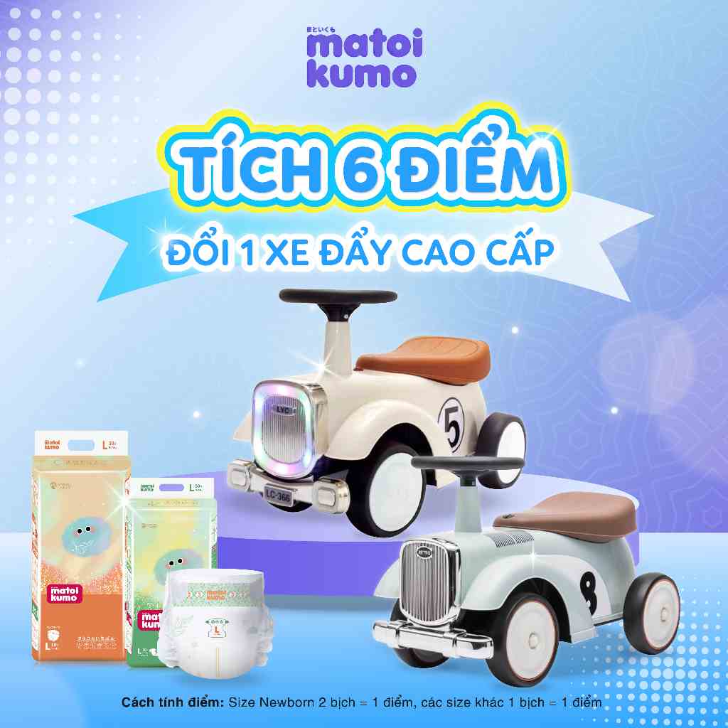 Combo 6 bịch tã dán bỉm quần nhãn hiệu MATOI KUMO dòng Extremely Thin xuất xứ Nhật Bản thoáng khí, mềm mại đủ size