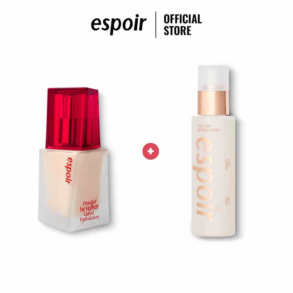 Combo Kem Nền Siêu Che Phủ Espoir Pro Tailor Foundation Be Velvet Và Xịt Khóa Lớp Nền Espoir Full Day Setting Fixer