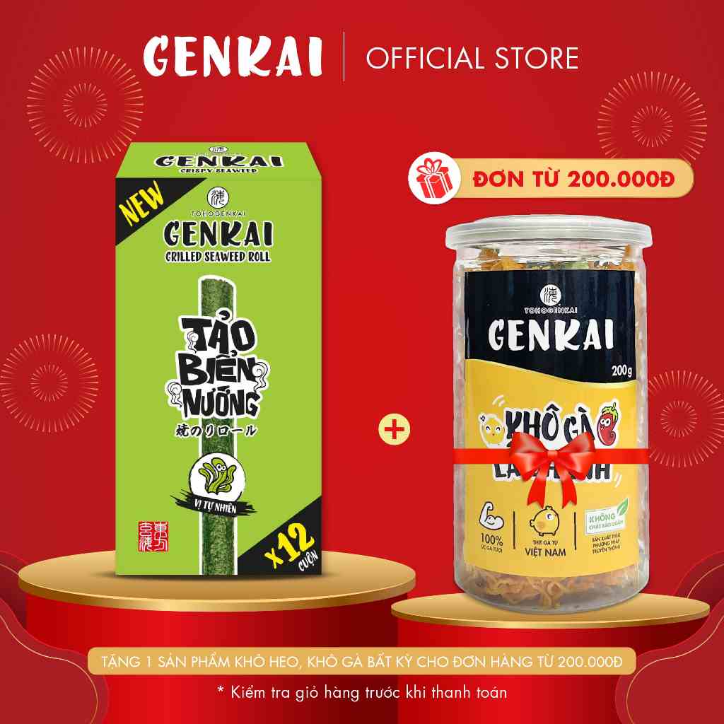 [Mã BMLTB35 giảm đến 35K đơn 99K] Snack Tảo Biển Nướng Cuộn GENKAI Vị Tự Nhiên Hộp 43.2g (3.6g x 12 gói)