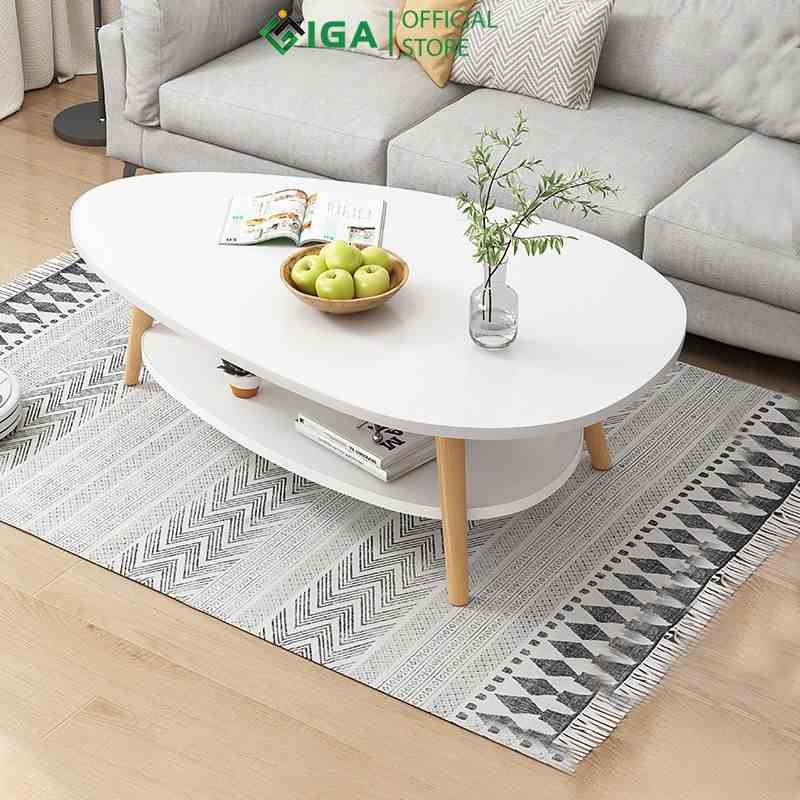 Bàn trà sofa 2 tầng mặt gỗ MDF chân gỗ sồi, phong cách bắc âu thương hiệu IGA GP55 / GP56