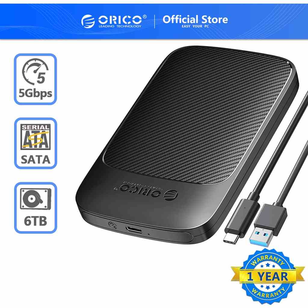 Vỏ ổcứng ORICO USB3.1 6Gbps HDD SATA sang HDD SSD hỗ trợ UASP Cho cỡ 7-9.5mm 2.5 Inch chuyên dụng