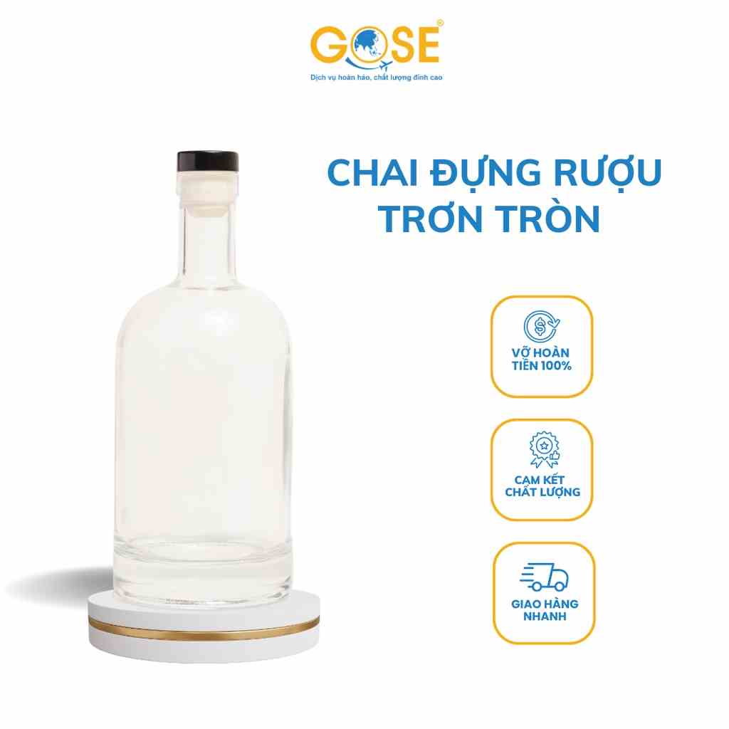 [Mã BMLTB35 giảm đến 35K đơn 99K] Chai thủy tinh đựng rượu 500ml 750ml GOSE dáng tròn trơn chiết mật ong chất lỏng