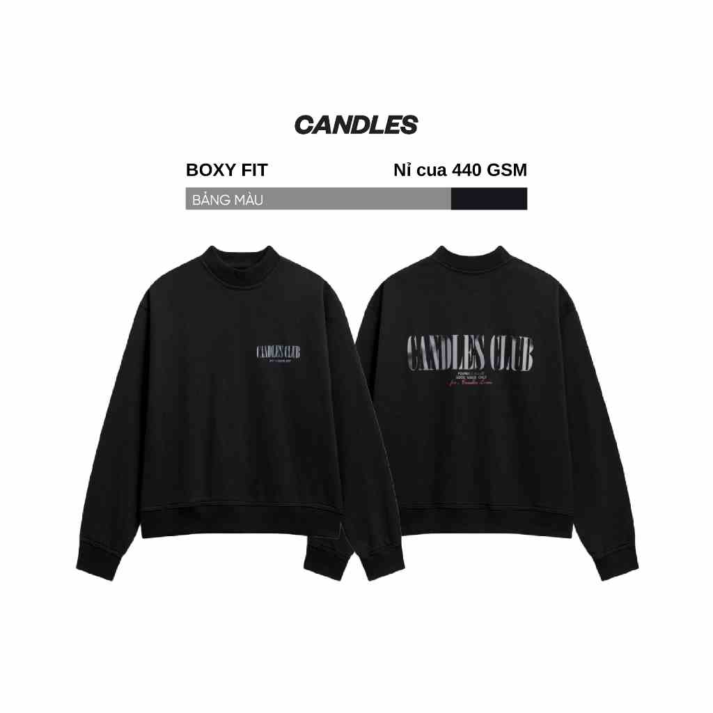 Áo nỉ nam nữ form boxy CANDLES CLUB SWEATER hình in vintage nỉ chân cua 440gsm chính hãng