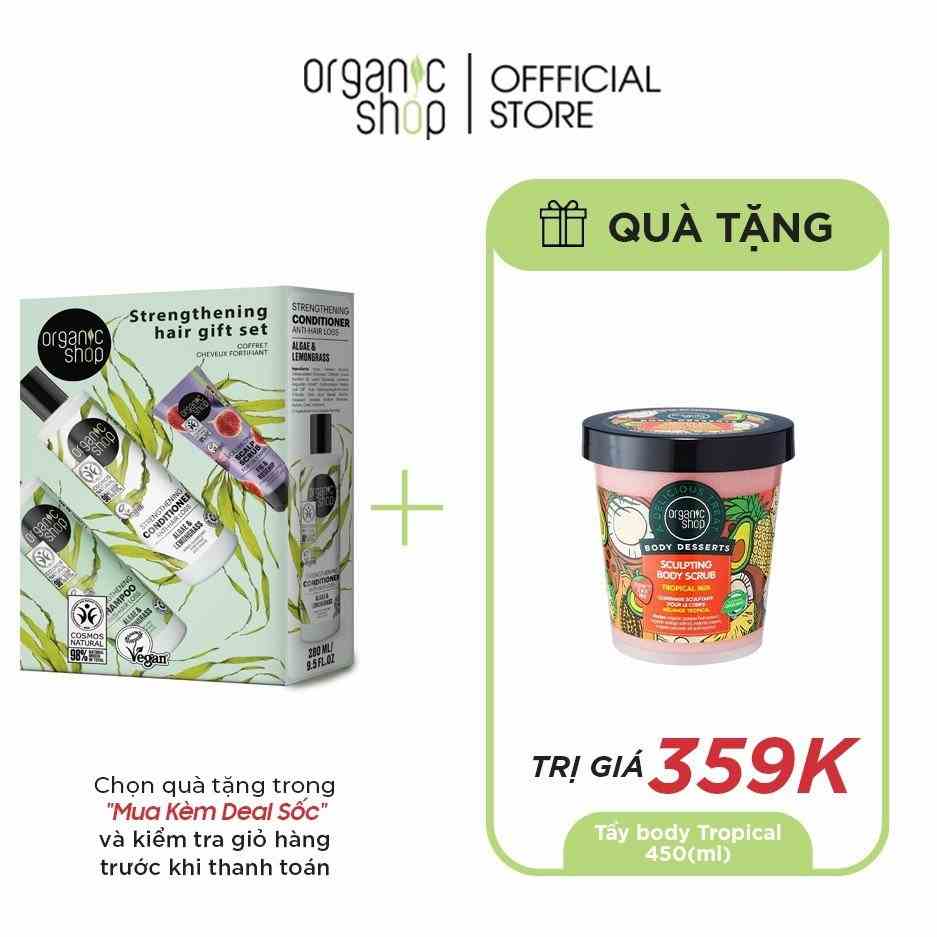 Combo NGĂN NGỪA GÃY RỤNG TÓC ORGANIC SHOP Dầu Gội Xả Tảo Biển và Tinh Dầu Sả 280mlx2 Và Tẩy tế bào chết Da đầu 75ml