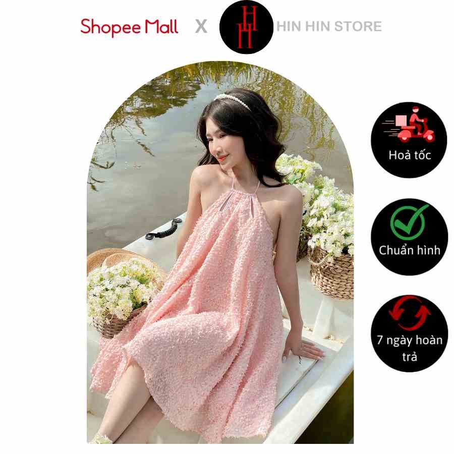 [Mã BMLTB35 giảm đến 35K đơn 99K] Đầm babydoll cổ yếm hở lưng màu hồng HDT303 Hỉn Hỉn Store