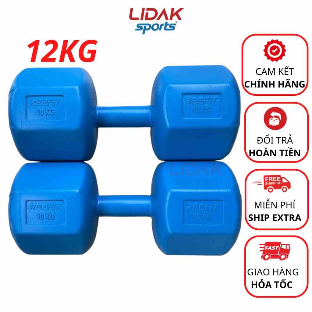 Tạ tay 12kg LIDAK ruột tạ có lõi sắt chống gãy siêu bền , tạ tập gym tại nhà 12kg bọc nhựa đúc sẵn - LIDAK SPORT