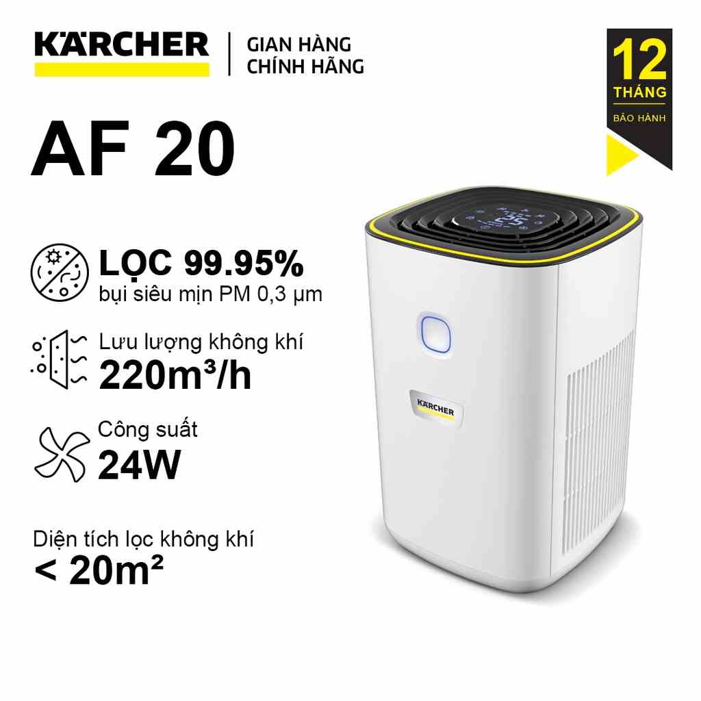 Máy lọc không khí Karcher AF 20 dùng cho phòng 20m2 lọc bụi mịn, kháng khuẩn hiệu quả