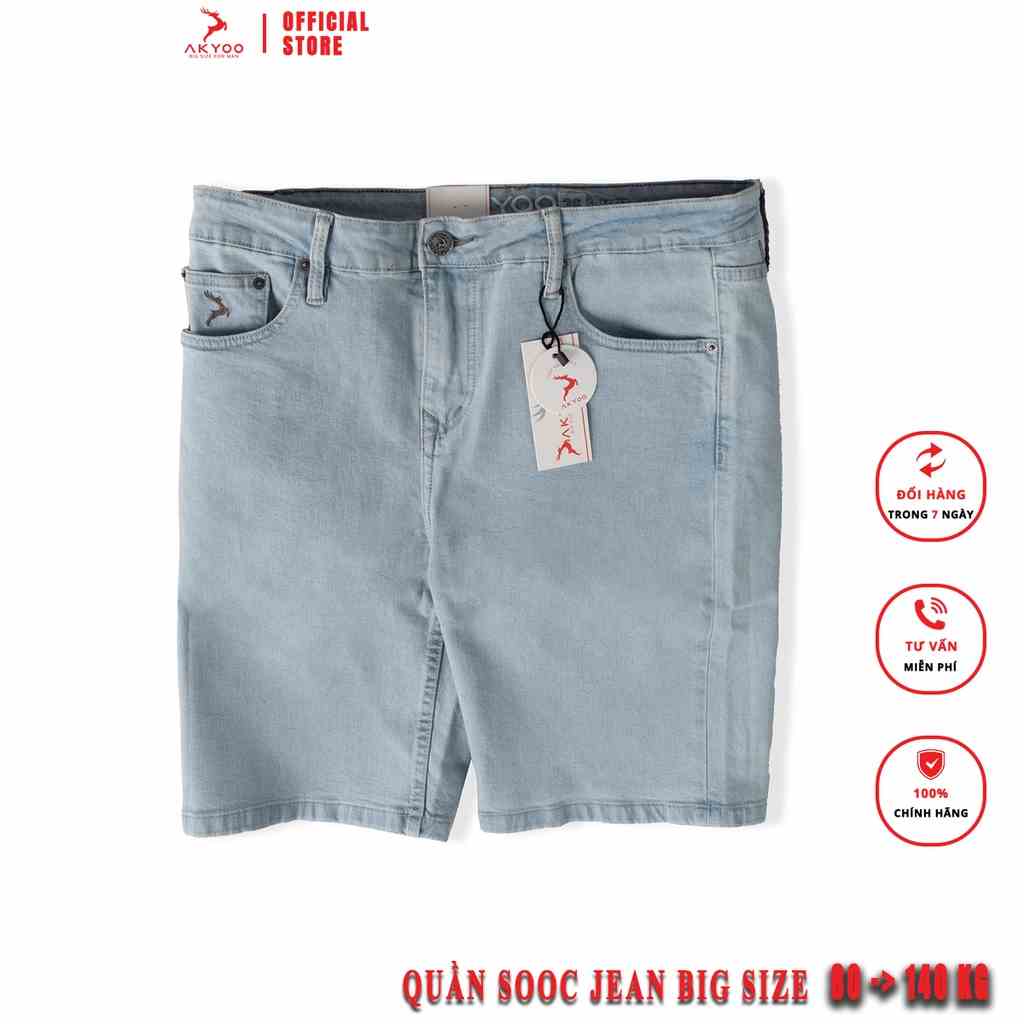 Quần Sooc Jean Big Size Nam 80-140kg AKYOO - Chất Jean Mền Mại Co Giãn 04 Chiều Size Đại Cho BigSize Việt SJ XANH B11