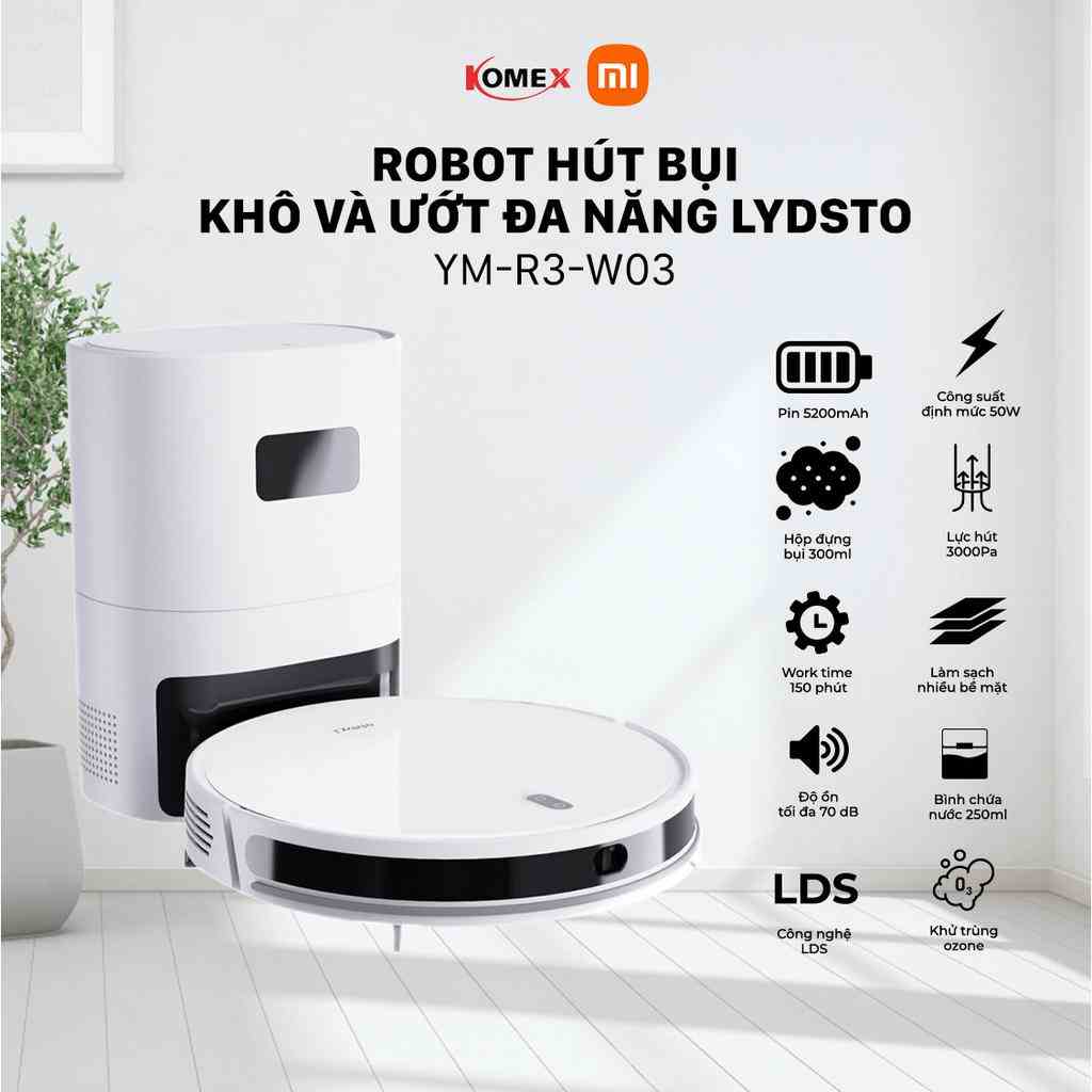 Robot quét và lau nhà Xiaomi Lydsto R3 Điều hướng LDS có cảm biến chống rơi lực hút 3000PA sử dụng app điều khiển