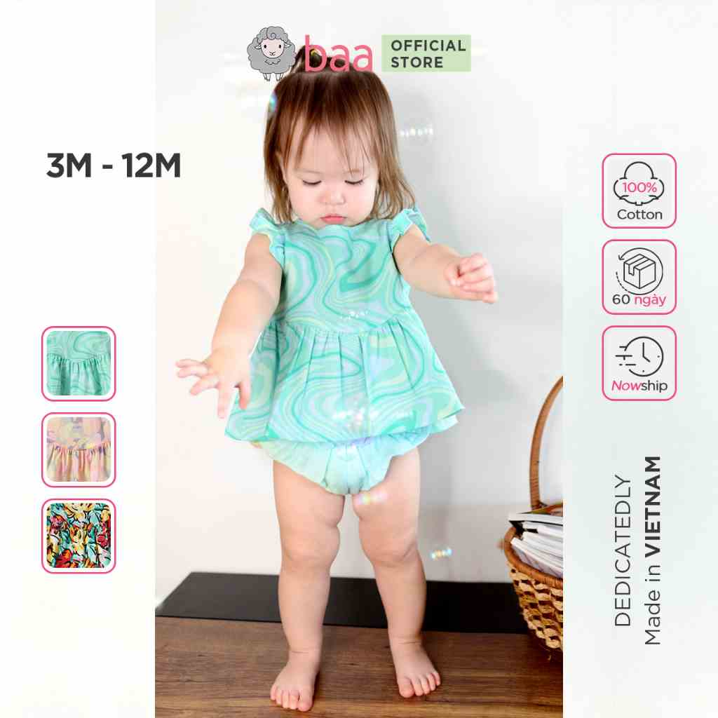 Áo sơ sinh, áo kiểu tay cánh tiên sơ sinh bé gái họa tiết hoa BAA BABY cho bé từ 3 tháng - 12 tháng - B-GN-AL02C-01