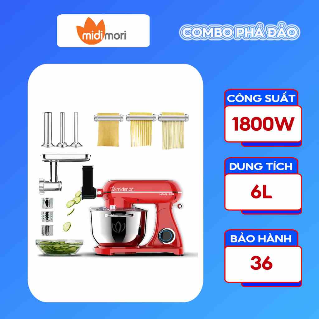 [Mã BMLTB200 giảm đến 100K đơn 499K] Máy làm bếp đa năng gia đình Midimori Kitchen Machine, MDMR - 9819 (1800W)