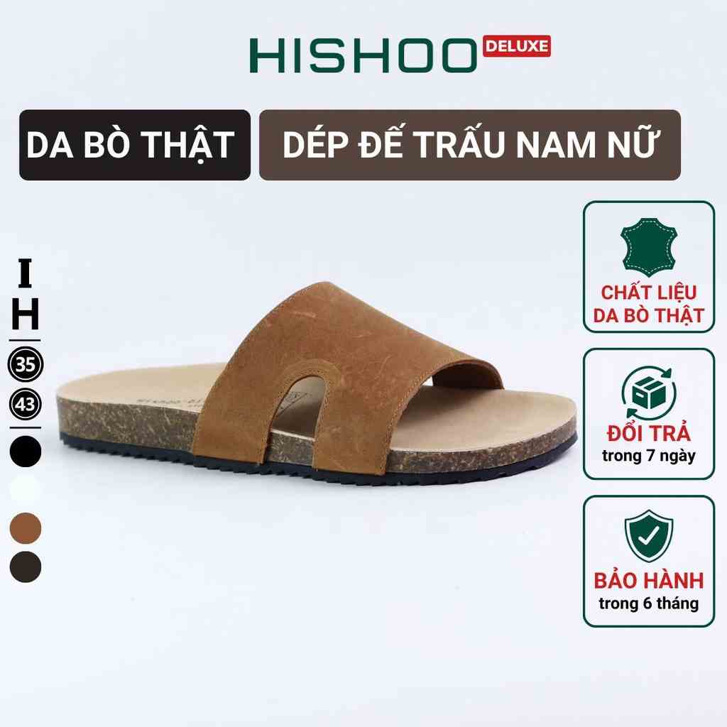 Dép đế trấu birken nam nữ unisex quai chữ I da bò size 35 - 43 chính hãng Hishoo M100