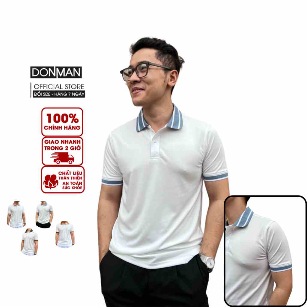 Áo thun Polo nam DONMAN Poly Interlock thoáng khí, họa tiết sọc nhẹ tạo điểm nhấn - AT46