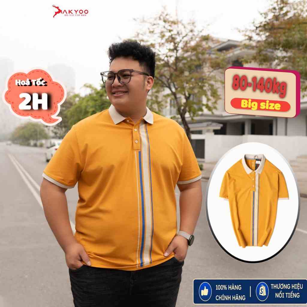 Áo POLO Nam Bigsize 80-140KG AKYOO Cao Cấp Cotton Co Giãn, Thâm Hút Mồ Hôi, Áo Polo Bigsize - PL VANG C6