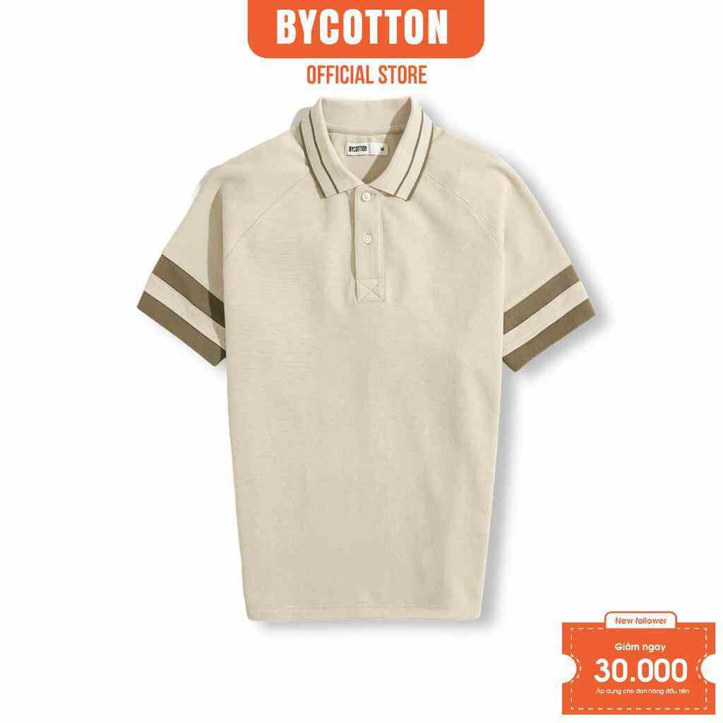 [Mã BYCO300T8 giảm 30% đơn 0K] Áo Thun Polo Nam Cổ Bẻ BY COTTON RAGLAN 2 LAYER CREAM 040223 P230204