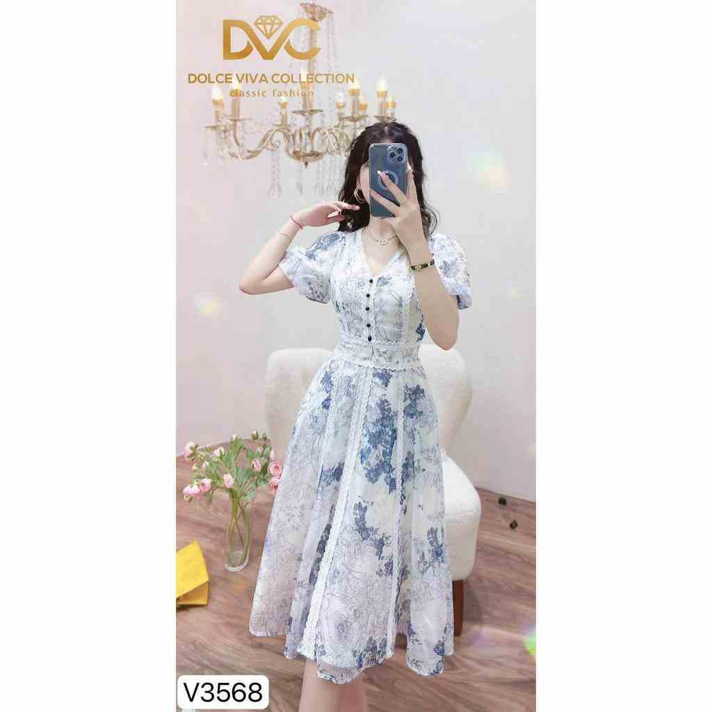 VÁY HOA DÁNG XOÈ VIỀN REN V3568 - DVC