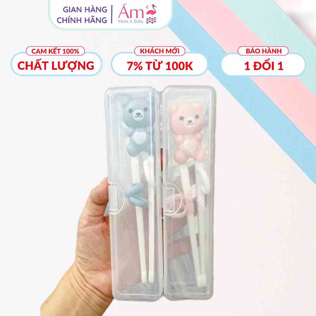 Đũa Xỏ Ngón Hình Gấu Có Hộp Ấm Baby An Toàn Tiện Lợi Cho Bé Ấm Gift Decor