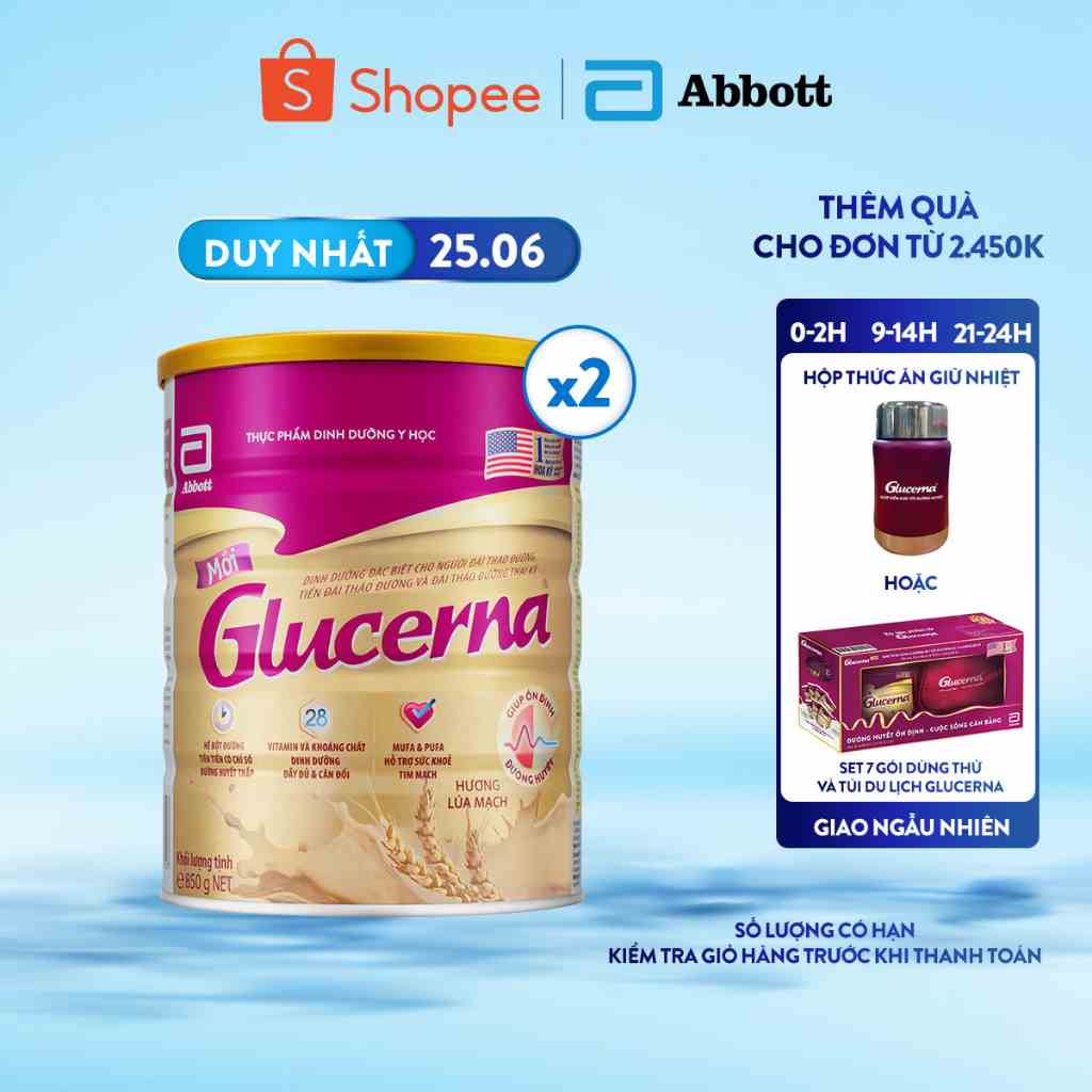 Combo 2 Glucerna Lúa mạch 850g/lon