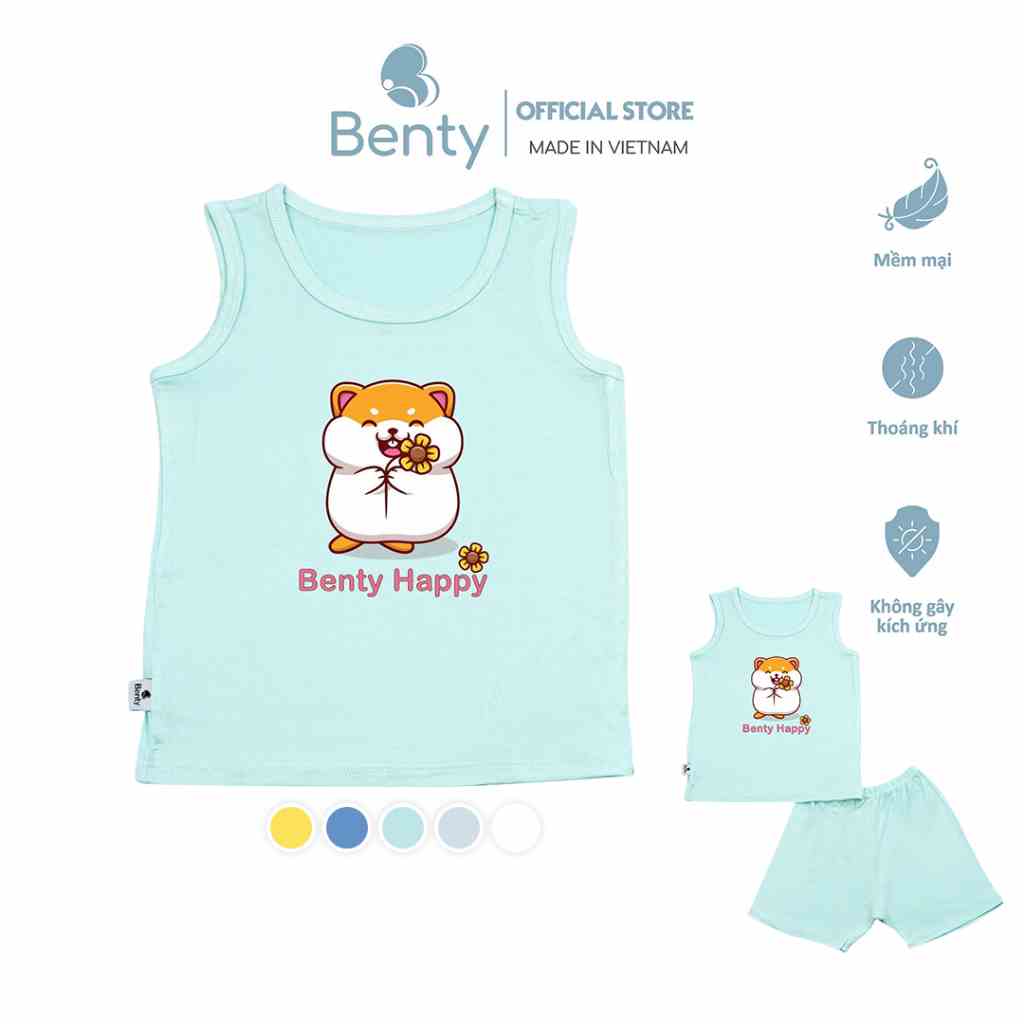 Bộ ba lỗ hình in Happy Benty BT015 cotton thoáng mát, quần áo trẻ em bé trai, bé gái mềm mịn