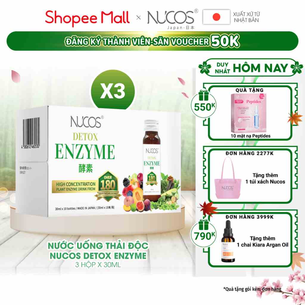 Combo 3 hộp detox thải độc cải thiện vóc dáng Nucos Detox Enzyme 30ml x 30 chai