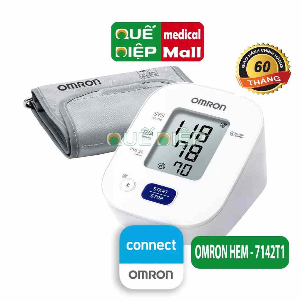 OMRON HEM-7142T1 - Máy đo huyết áp 7142T, bắp tay điện tử, app Bluetooth, cảnh báo rối loạn nhịp tim,14 bộ nhớ 7142 T1