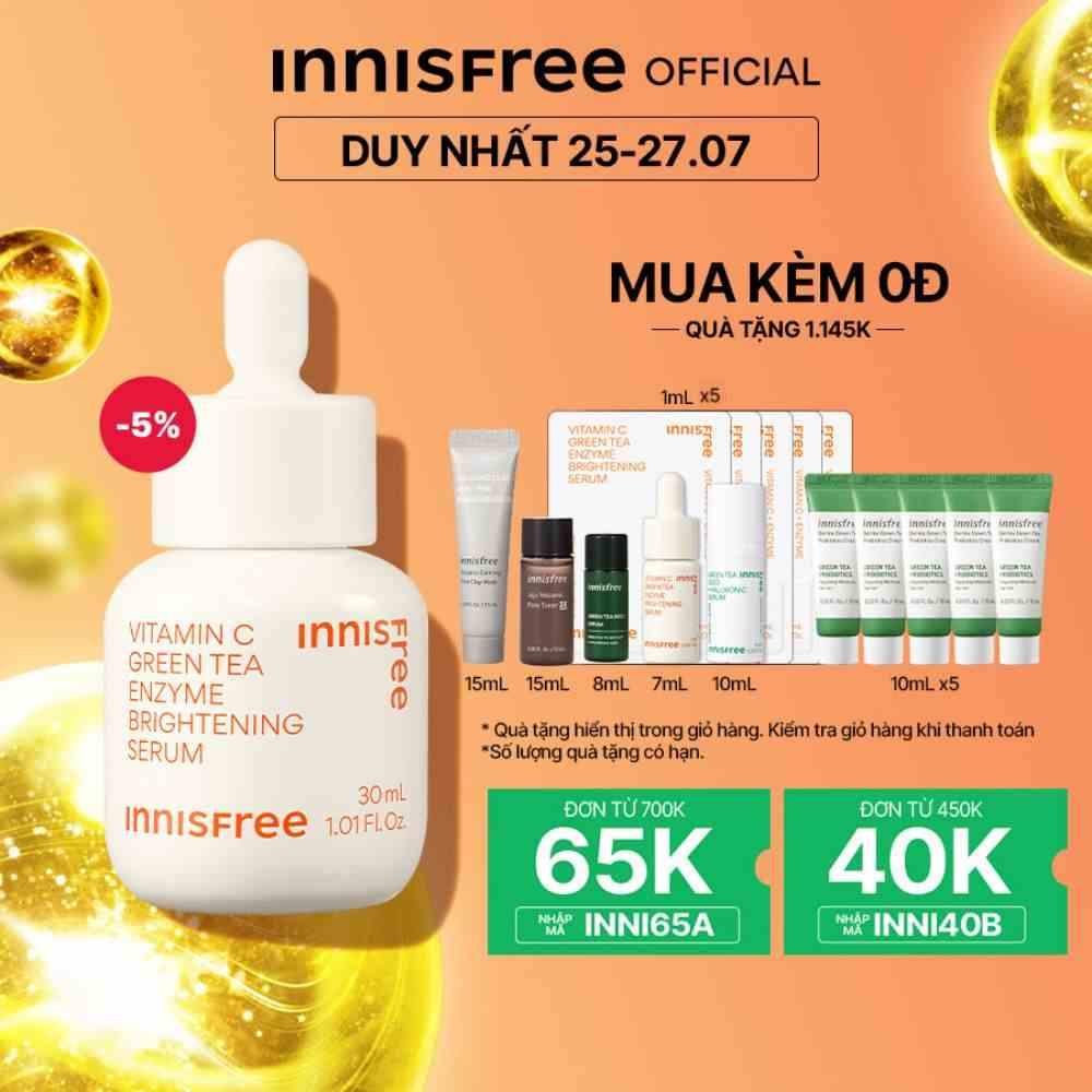 [Mã INNI12 giảm 12% duy nhất 25-27.7] Tinh chất dưỡng sáng da Vitamin C Green Tea Enzyme Brightening Serum 30ml