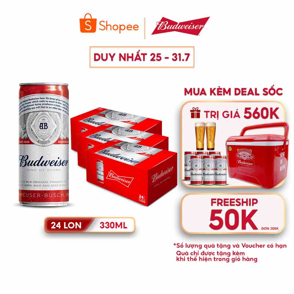 Combo 3 Thùng 24 Lon Bia Budweiser Chính Hãng (330ml/ lon)