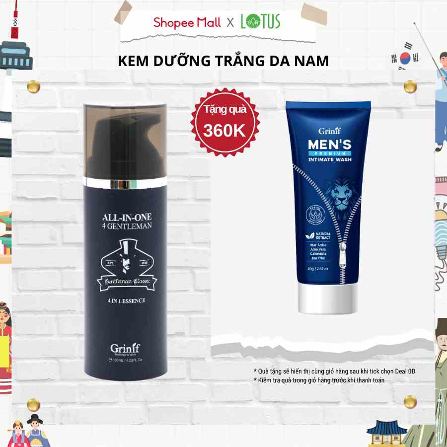 Kem dưỡng trắng da, chống lão hóa, dưỡng ẩm da, giảm thâm nám 4 trong 1 cho nam giới GRINIF All In One 4 Gentleman 120ml