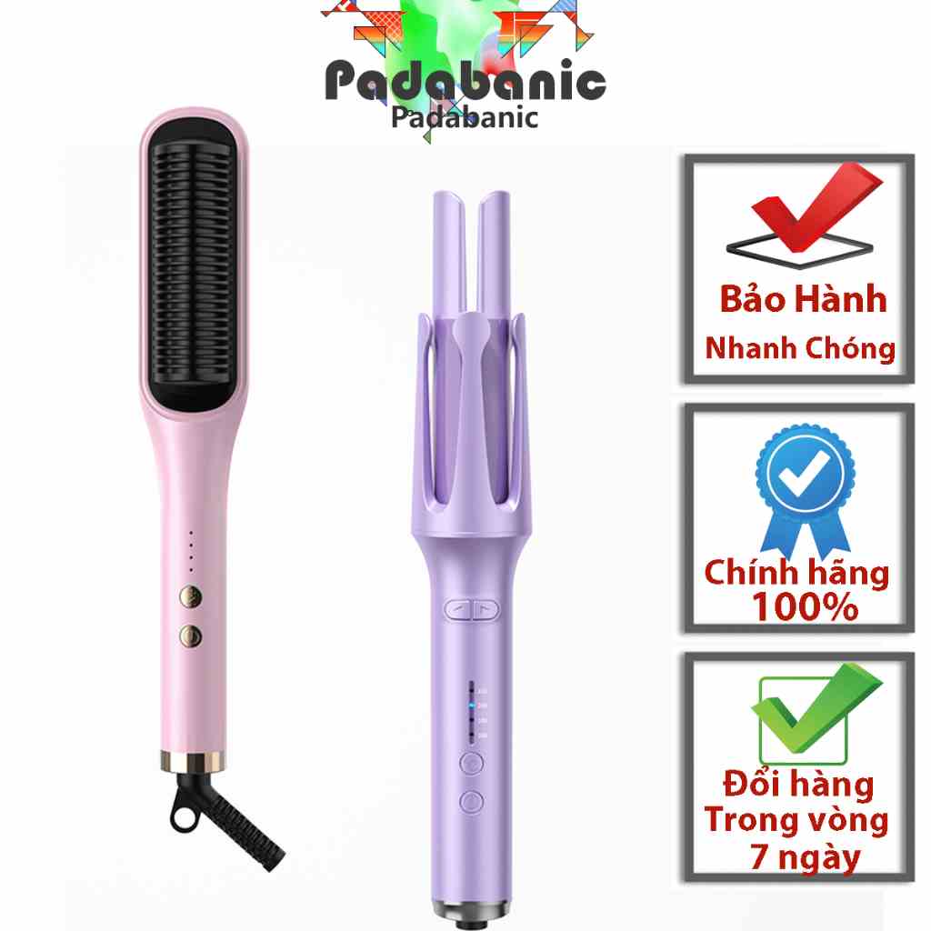 ComBo Lược Điện Chải Thẳng Tóc Padabanic 9687 Và Máy Uốn Xoăn Tự Động Tiện Lợi Tạo Kiểu Nhanh Chóng Chuẩn Salon