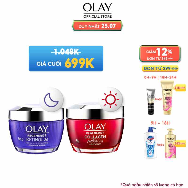 Combo 2 Kem Dưỡng Ẩm Căng Mướt, Tái  Tạo & Ngừa Lão Hóa OLAY REGENERIST COLLAGEN 50G & OLAY RETINOL 50G