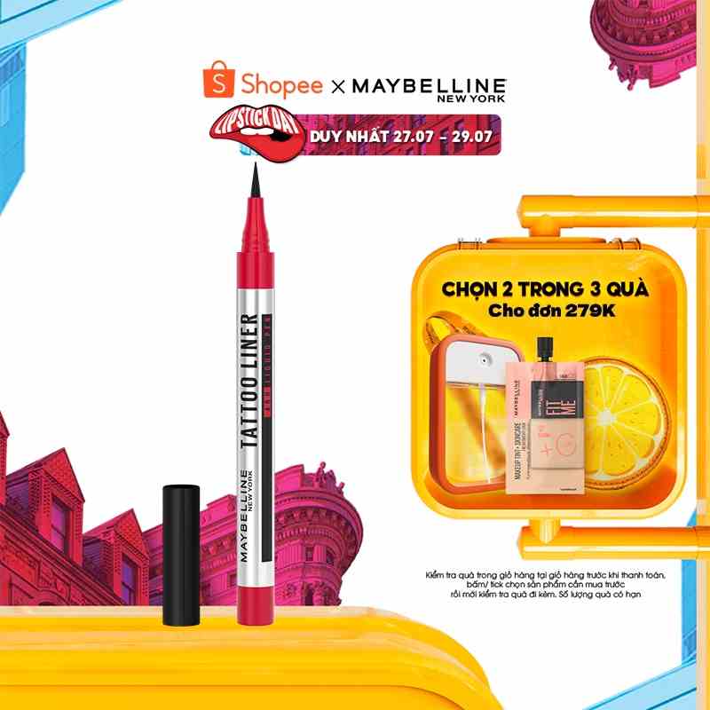 Bút Kẻ Mắt Nước Đậm Màu Không Lem Trôi Maybelline New York Tattoo Liner 48h Liquid Pen 1g (Mới)